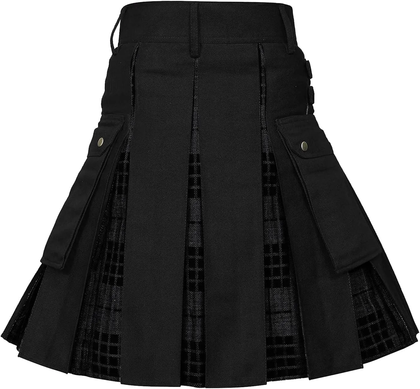 Mens Tartan Utility Kilts 2024 Color Pocket Pleated Skirt Highland Tartan Utility Kilt Tartan Kilt for Men Black