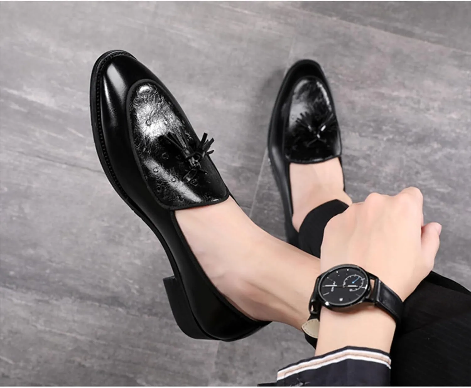 Men's Tassel Loafer, Classic Casual Dress Shoe, Black PU Leather Tassel Slip-on Penny Loafer for Mens