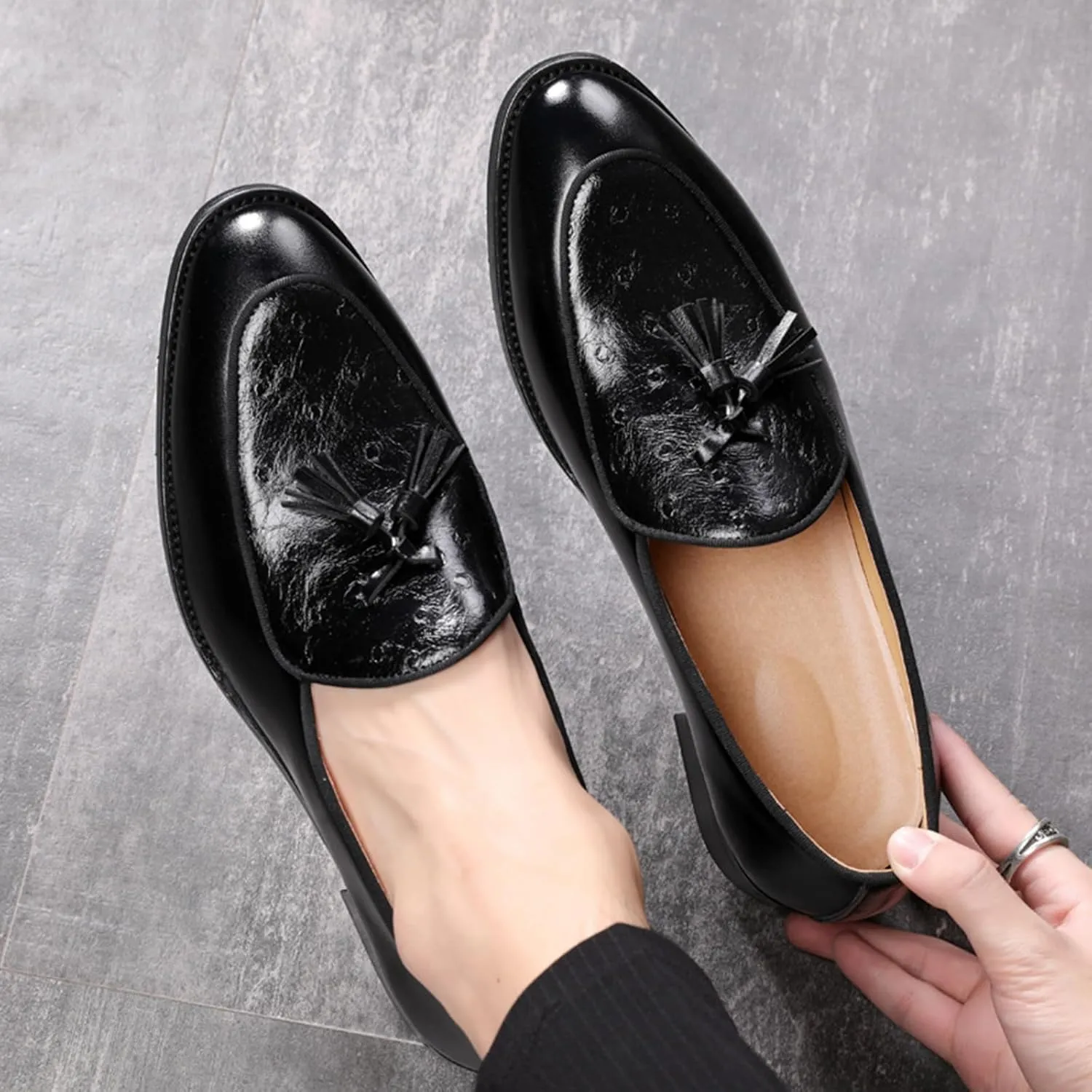 Men's Tassel Loafer, Classic Casual Dress Shoe, Black PU Leather Tassel Slip-on Penny Loafer for Mens