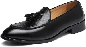 Men's Tassel Loafer, Classic Casual Dress Shoe, Black PU Leather Tassel Slip-on Penny Loafer for Mens