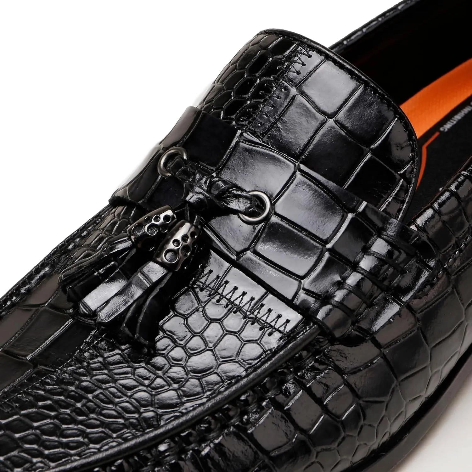 Men's Tassel Loafer Classic Leather Crocodile Pattern Dress Shoes with Tassel