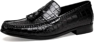Men's Tassel Loafer Classic Leather Crocodile Pattern Dress Shoes with Tassel