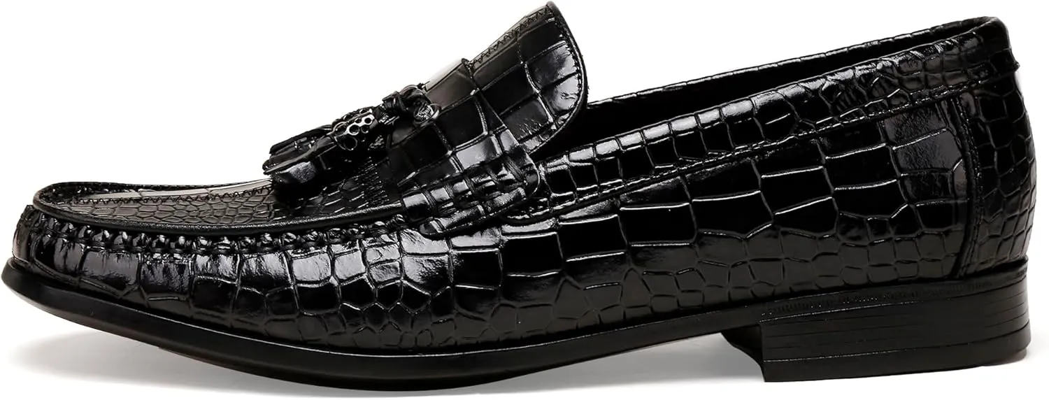 Men's Tassel Loafer Classic Leather Crocodile Pattern Dress Shoes with Tassel