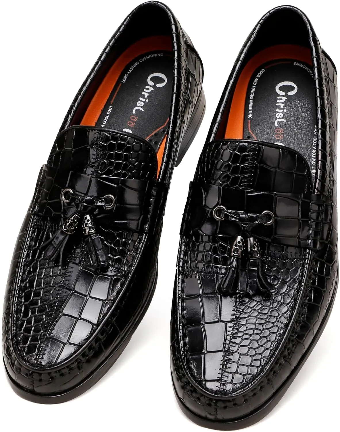 Men's Tassel Loafer Classic Leather Crocodile Pattern Dress Shoes with Tassel