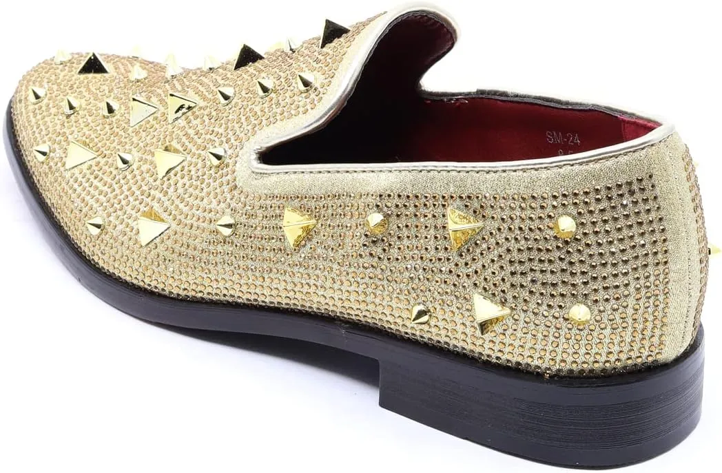 Men's Vintage Spike Rhinestone Designer Classic Smoking Dress Tuxedo Loafers Slip On Shoes SM-24