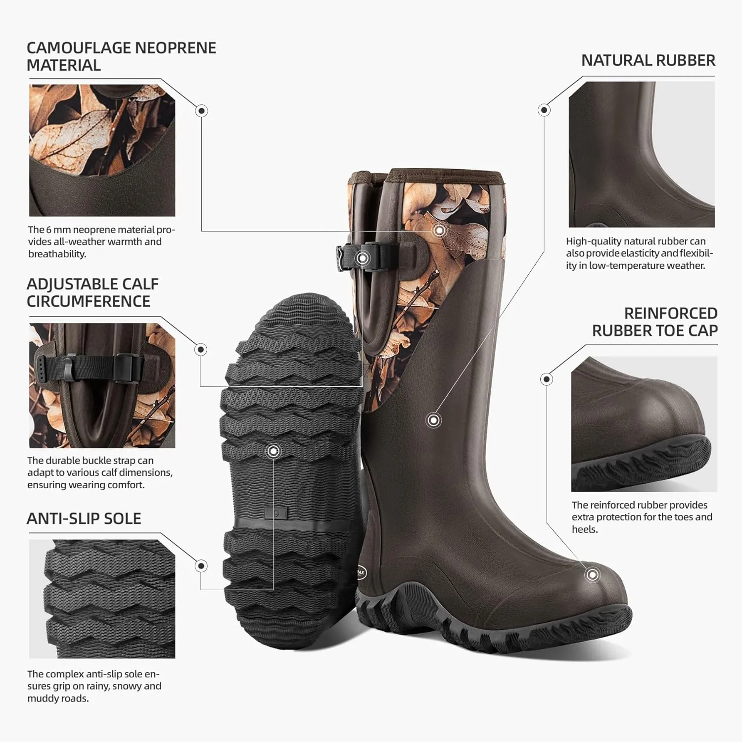 Men's Waterproof Rubber Muck Rain and Work Boot – Durable 6mm Neoprene Insulated, Ideal for Fishing Hunting & Farming