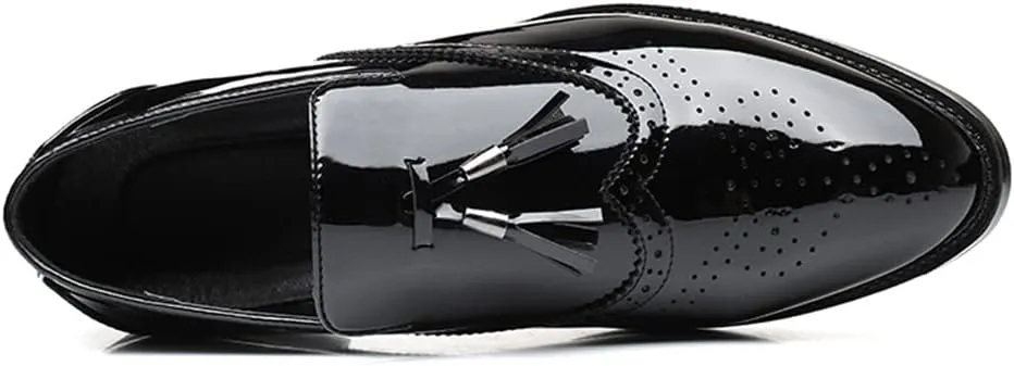 Men's Wingtip Tassel Slip On Loafers Patent Leather Lined Dress Men Casual Breathable Formal Shoes for Business Work Dating Prom