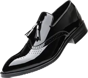 Men's Wingtip Tassel Slip On Loafers Patent Leather Lined Dress Men Casual Breathable Formal Shoes for Business Work Dating Prom