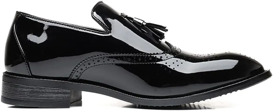 Men's Wingtip Tassel Slip On Loafers Patent Leather Lined Dress Men Casual Breathable Formal Shoes for Business Work Dating Prom