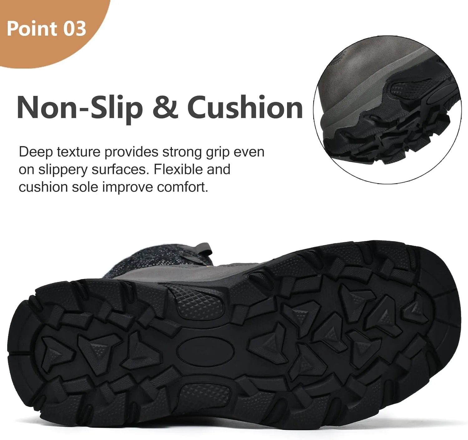 Men's Winter Snow Boots Water Resistant Non Slip Warm Outdoor Lightweight Comfortable Durable 7.1 IN Height Hiking Shoes