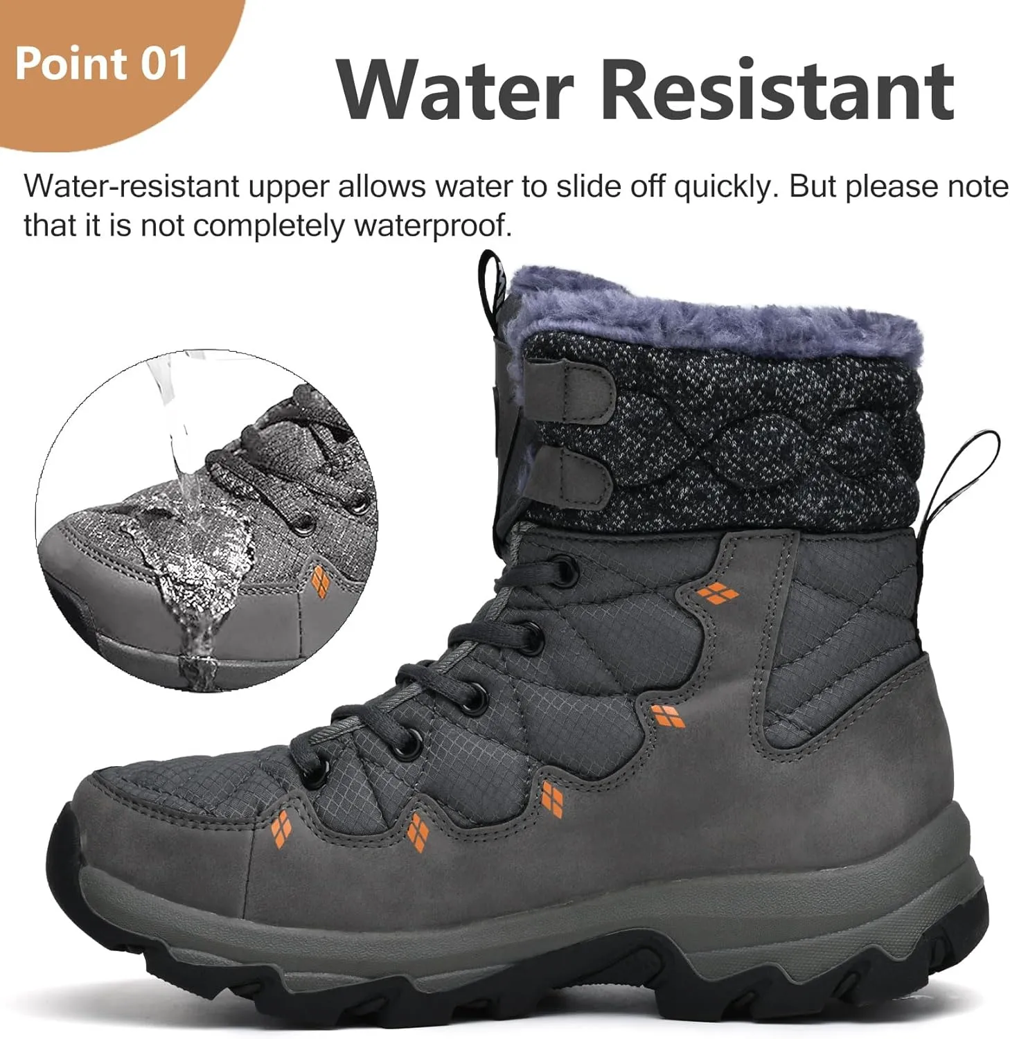 Men's Winter Snow Boots Water Resistant Non Slip Warm Outdoor Lightweight Comfortable Durable 7.1 IN Height Hiking Shoes