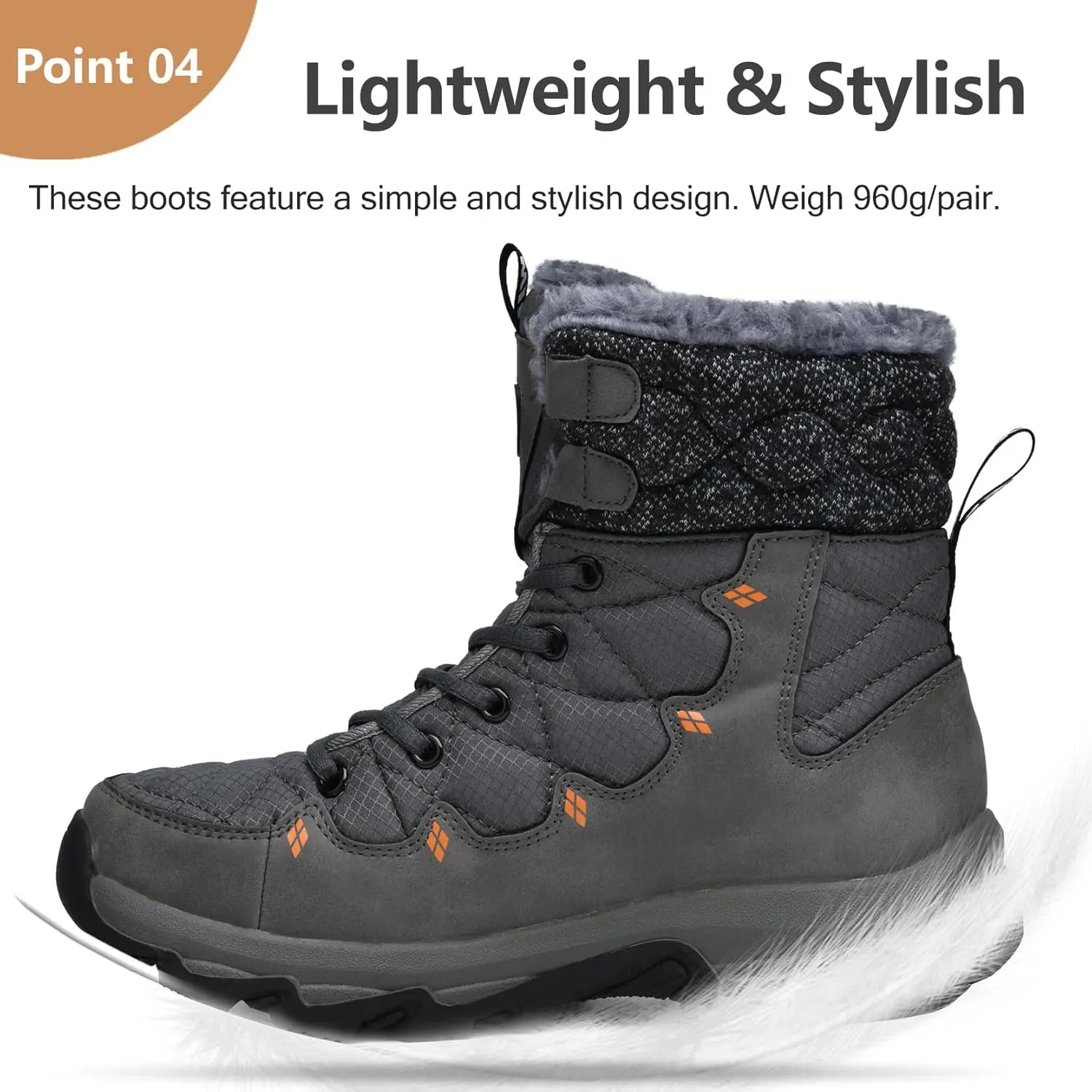 Men's Winter Snow Boots Water Resistant Non Slip Warm Outdoor Lightweight Comfortable Durable 7.1 IN Height Hiking Shoes
