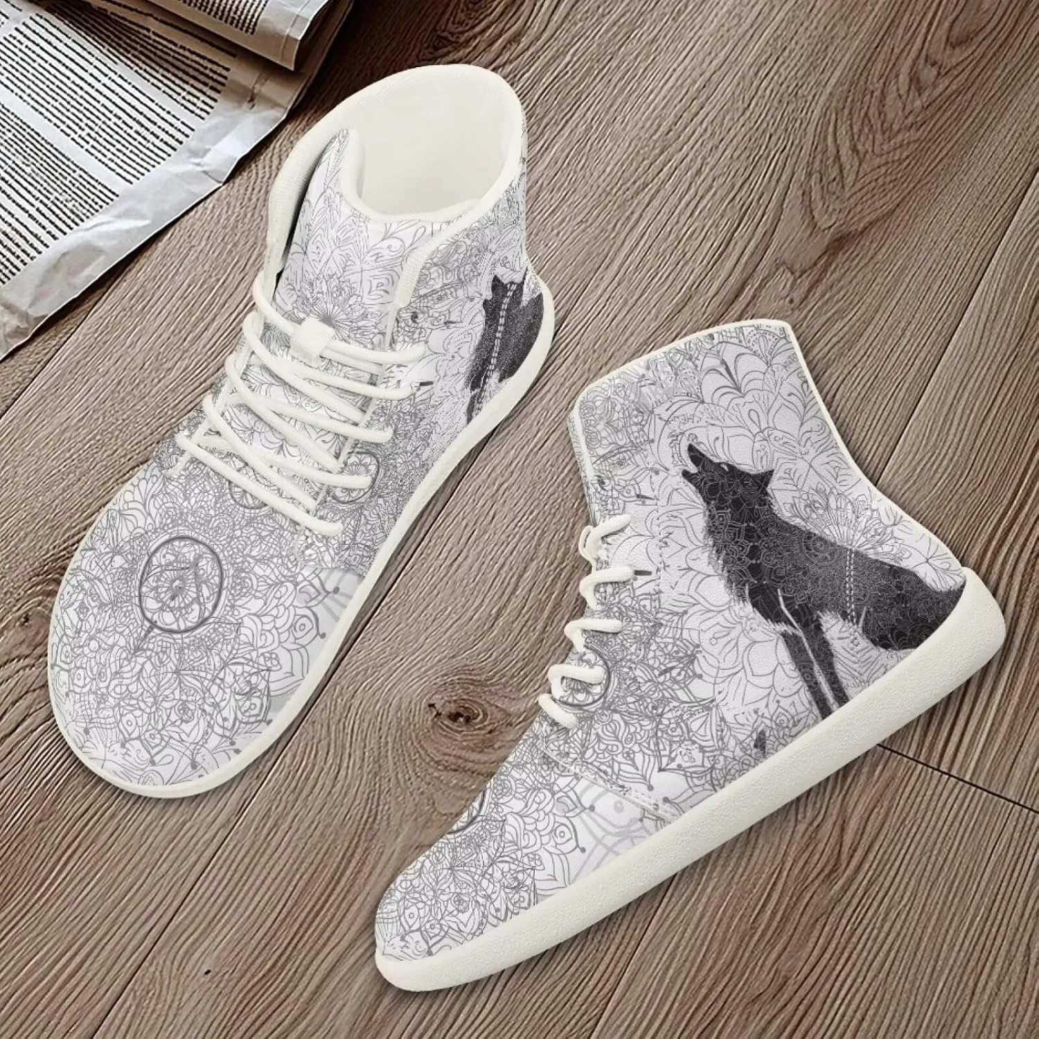 Men's Wolf Running Shoes Slip On Business Sneakers High Top Walking Gym Tennis Athletic Shoes