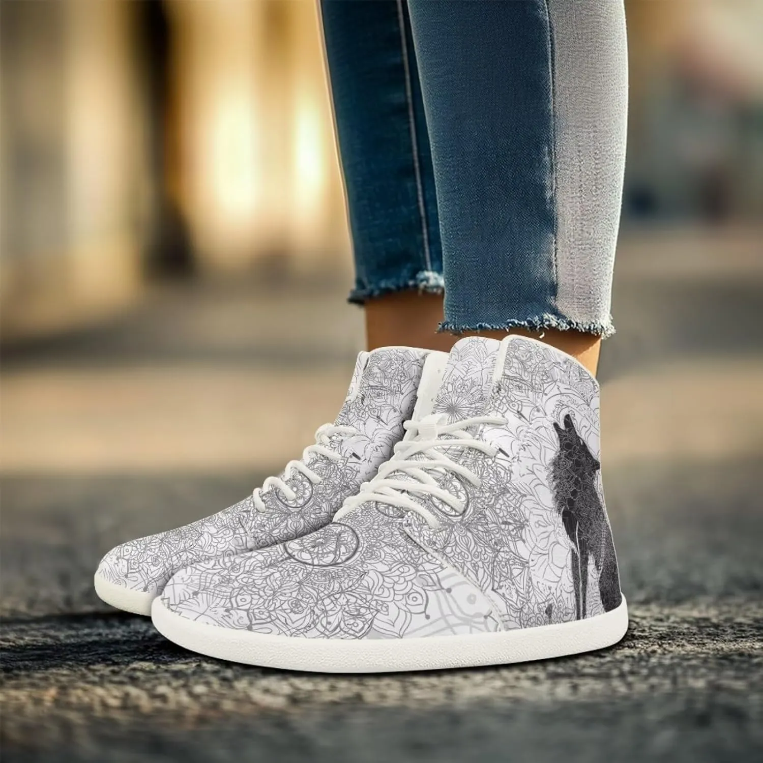 Men's Wolf Running Shoes Slip On Business Sneakers High Top Walking Gym Tennis Athletic Shoes