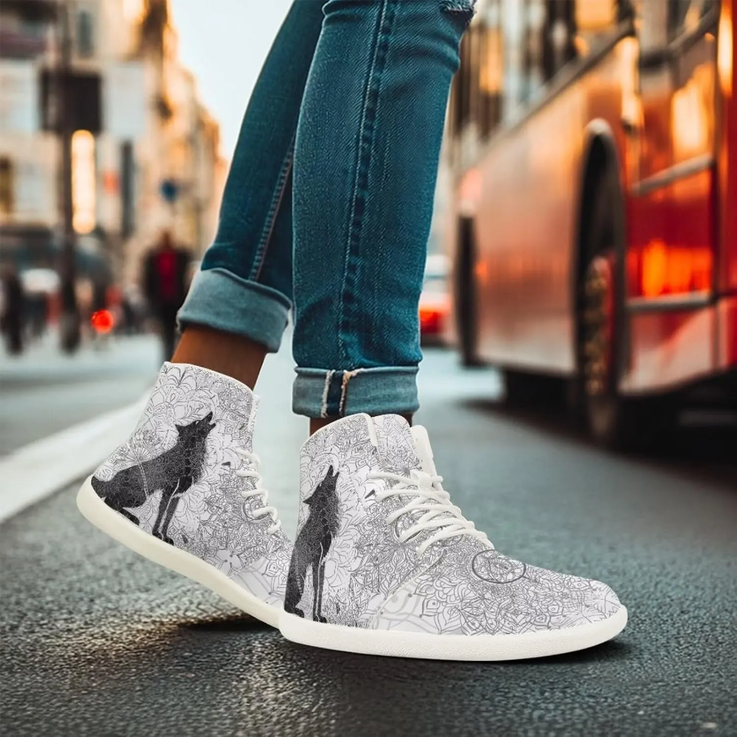 Men's Wolf Running Shoes Slip On Business Sneakers High Top Walking Gym Tennis Athletic Shoes
