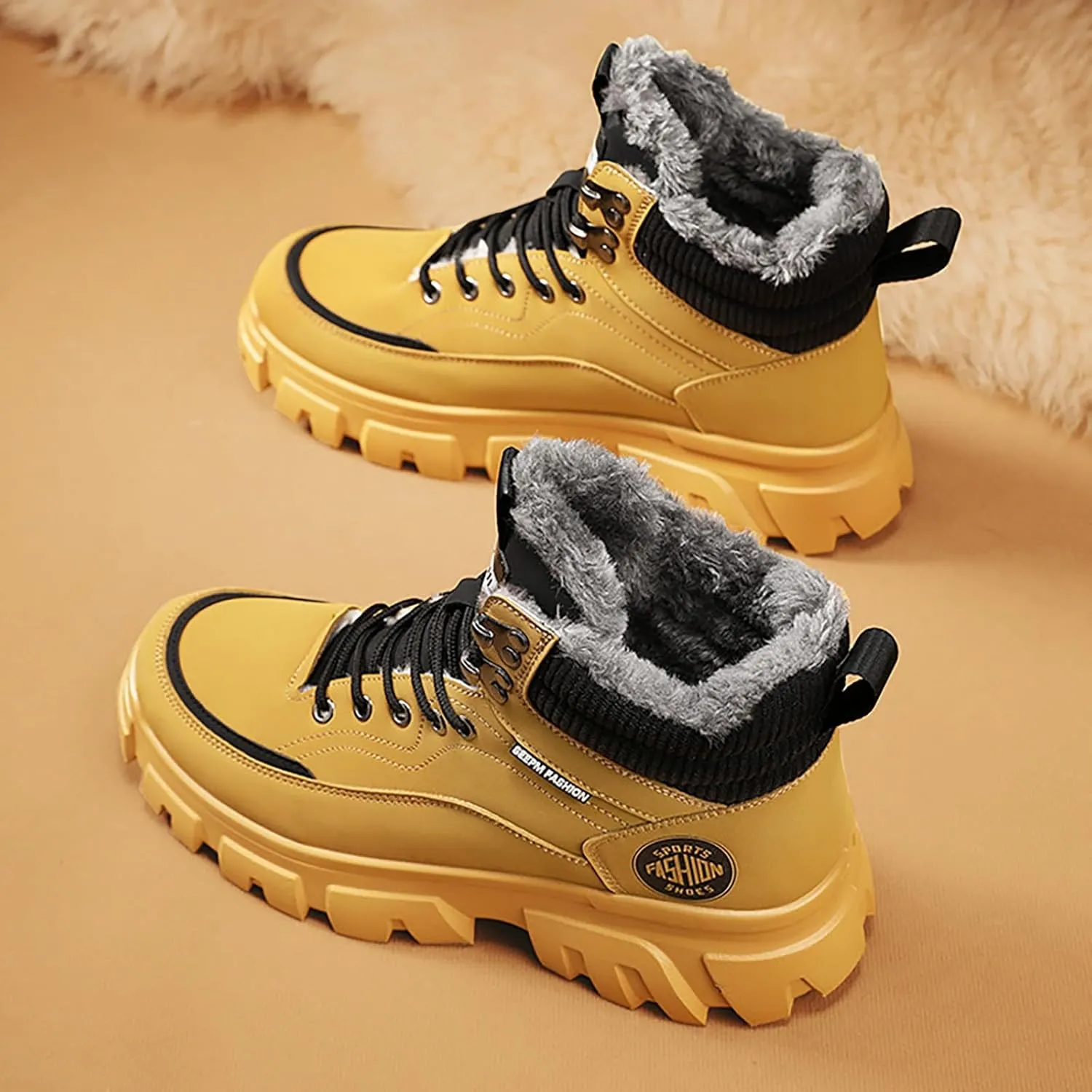 Mens Work Boots Steel Toe Hiking Sneakers with Warm Fur Lining Workout Shoes for Women with Zipper Waterproof Outdoor Shoes Lightweight Hike Grounded Footwear