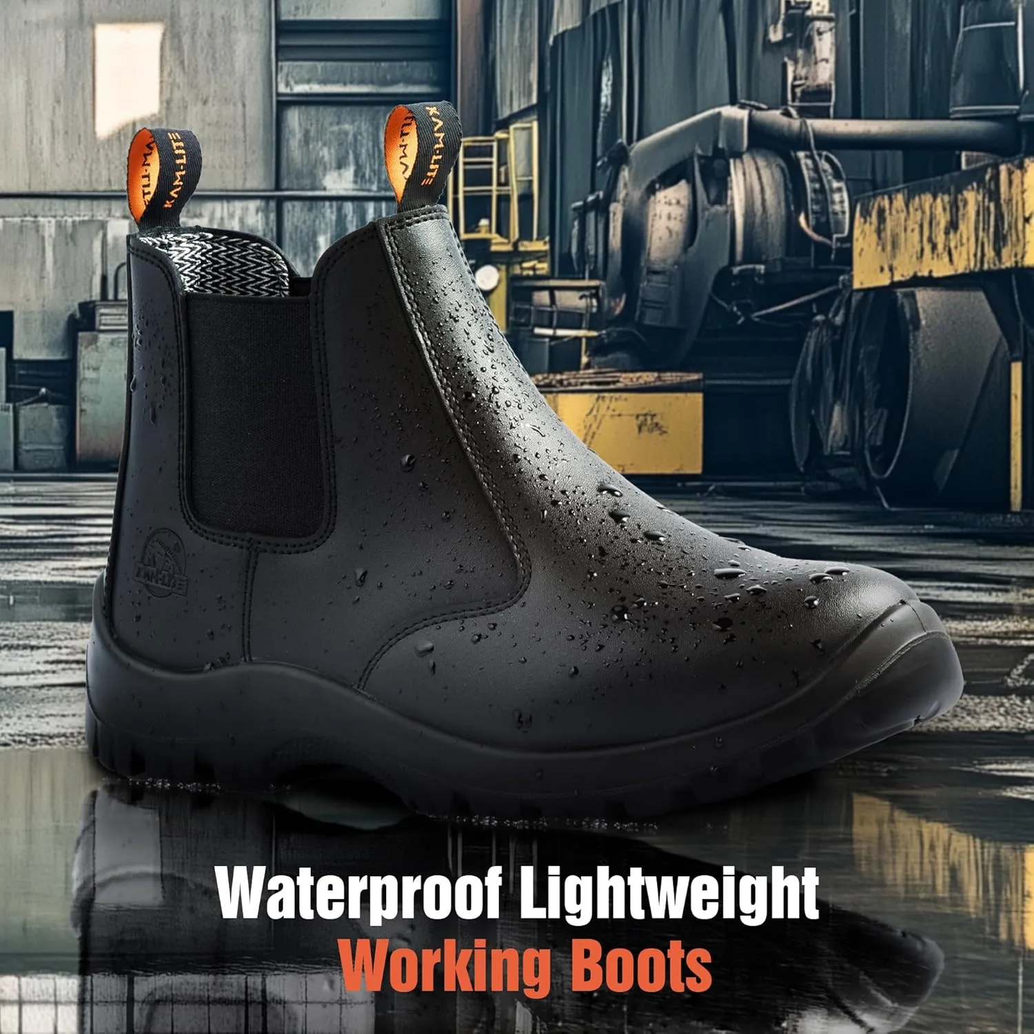 Mens Work Boots,Slip On Steel Toe Chelsea Safety Boots,Waterproof Puncture-Resistant,Durable Comfortable Breathable Non Slip for Construction Industrial