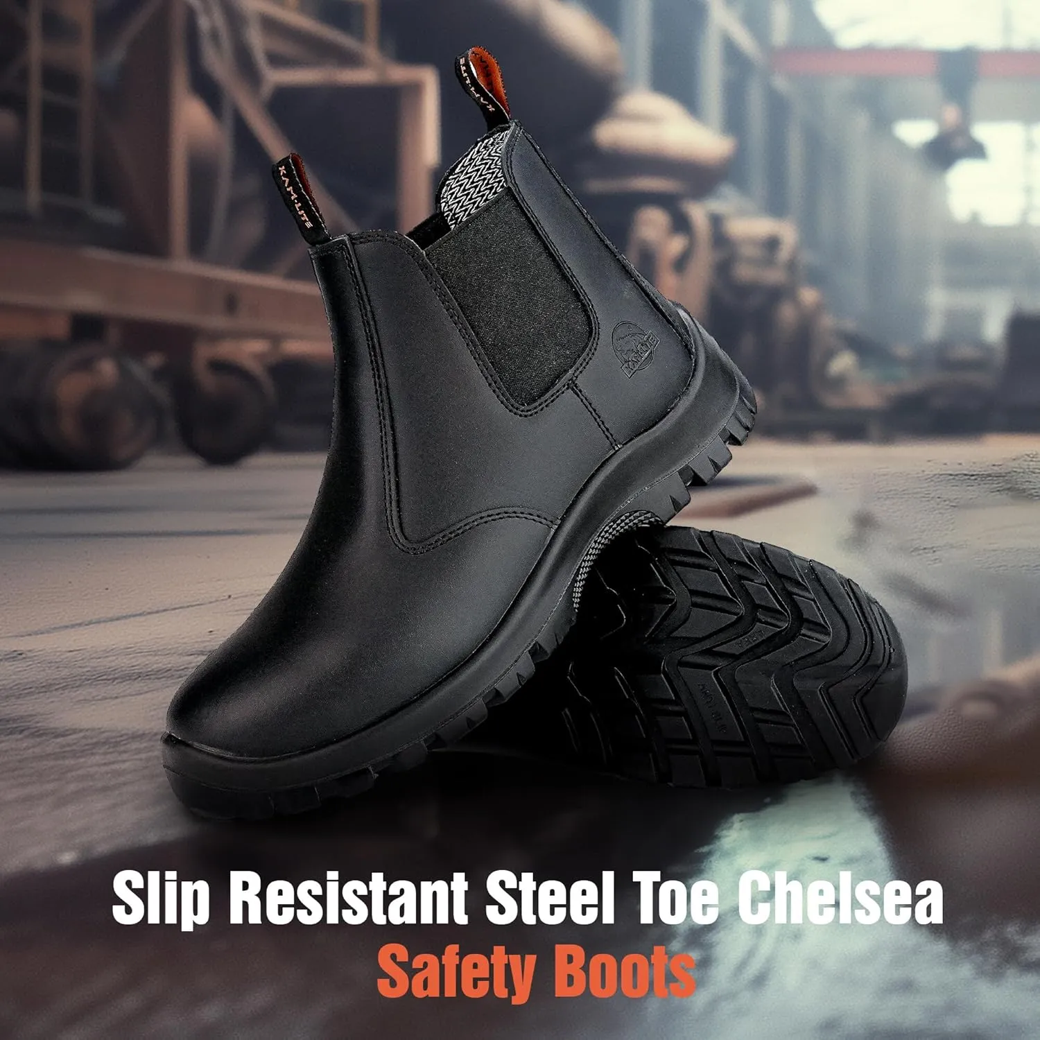 Mens Work Boots,Slip On Steel Toe Chelsea Safety Boots,Waterproof Puncture-Resistant,Durable Comfortable Breathable Non Slip for Construction Industrial