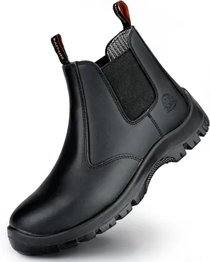 Mens Work Boots,Slip On Steel Toe Chelsea Safety Boots,Waterproof Puncture-Resistant,Durable Comfortable Breathable Non Slip for Construction Industrial