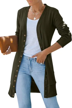 MEROKEETY Women's 2024 Fall Long Sleeve Snap Button Down Solid Color Knit Ribbed Neckline Cardigans