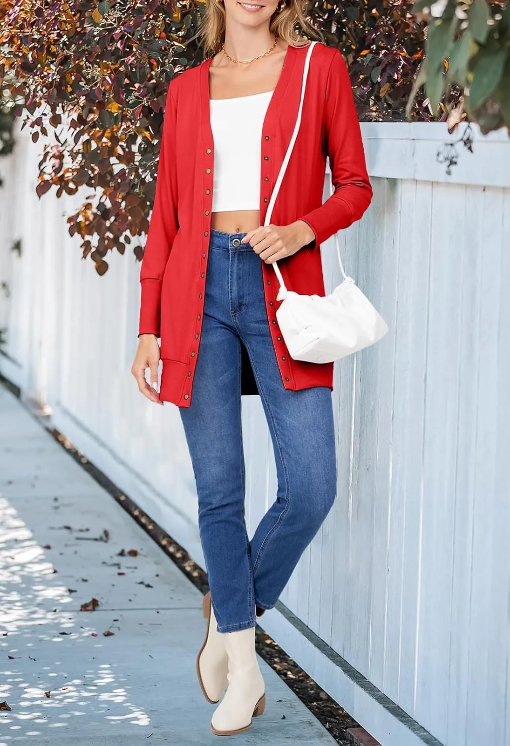 MEROKEETY Women's 2024 Fall Long Sleeve Snap Button Down Solid Color Knit Ribbed Neckline Cardigans