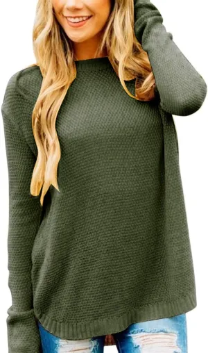 MEROKEETY Women's 2025 Fall Long Sleeve Oversized Crew Neck Solid Color Knit Pullover Sweater Tops