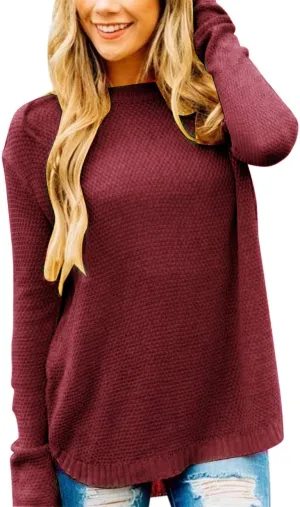 MEROKEETY Women's 2025 Fall Long Sleeve Oversized Crew Neck Solid Color Knit Pullover Sweater Tops