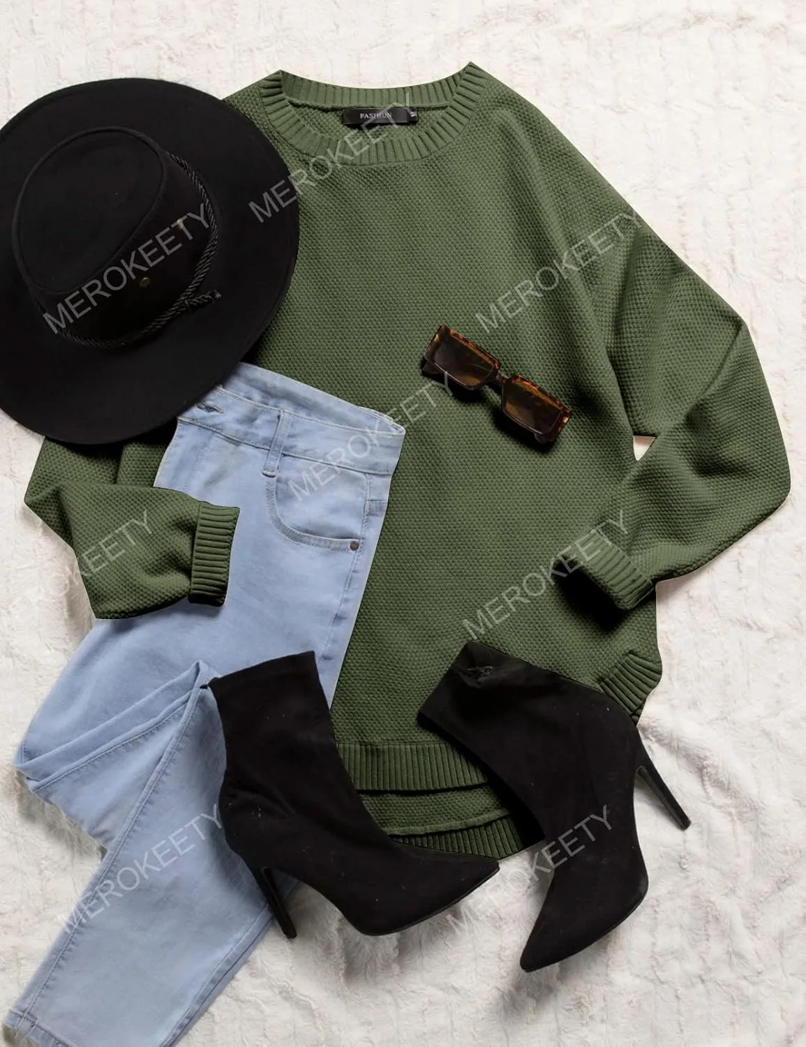 MEROKEETY Women's 2025 Fall Long Sleeve Oversized Crew Neck Solid Color Knit Pullover Sweater Tops