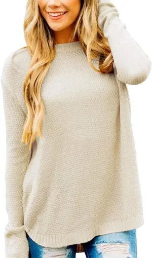 MEROKEETY Women's 2025 Fall Long Sleeve Oversized Crew Neck Solid Color Knit Pullover Sweater Tops