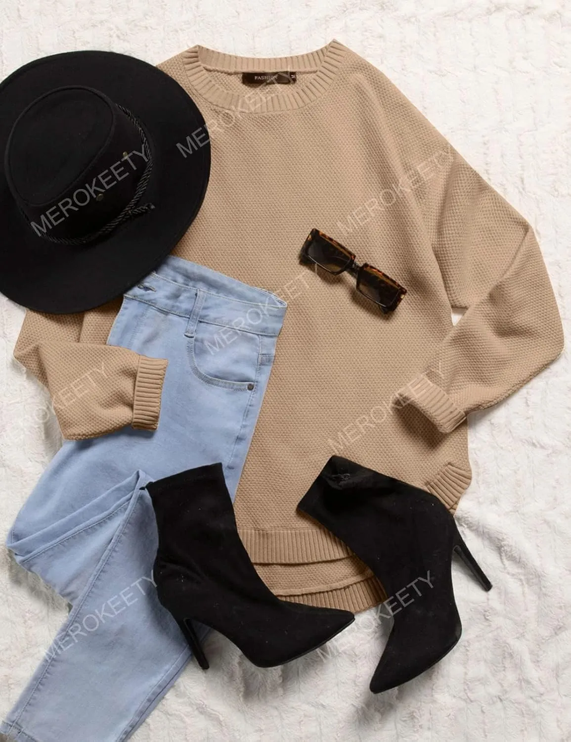 MEROKEETY Women's 2025 Fall Long Sleeve Oversized Crew Neck Solid Color Knit Pullover Sweater Tops