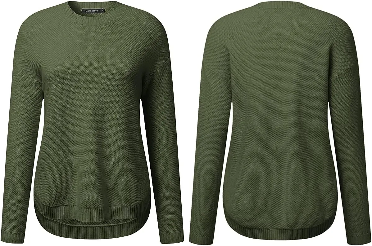 MEROKEETY Women's 2025 Fall Long Sleeve Oversized Crew Neck Solid Color Knit Pullover Sweater Tops