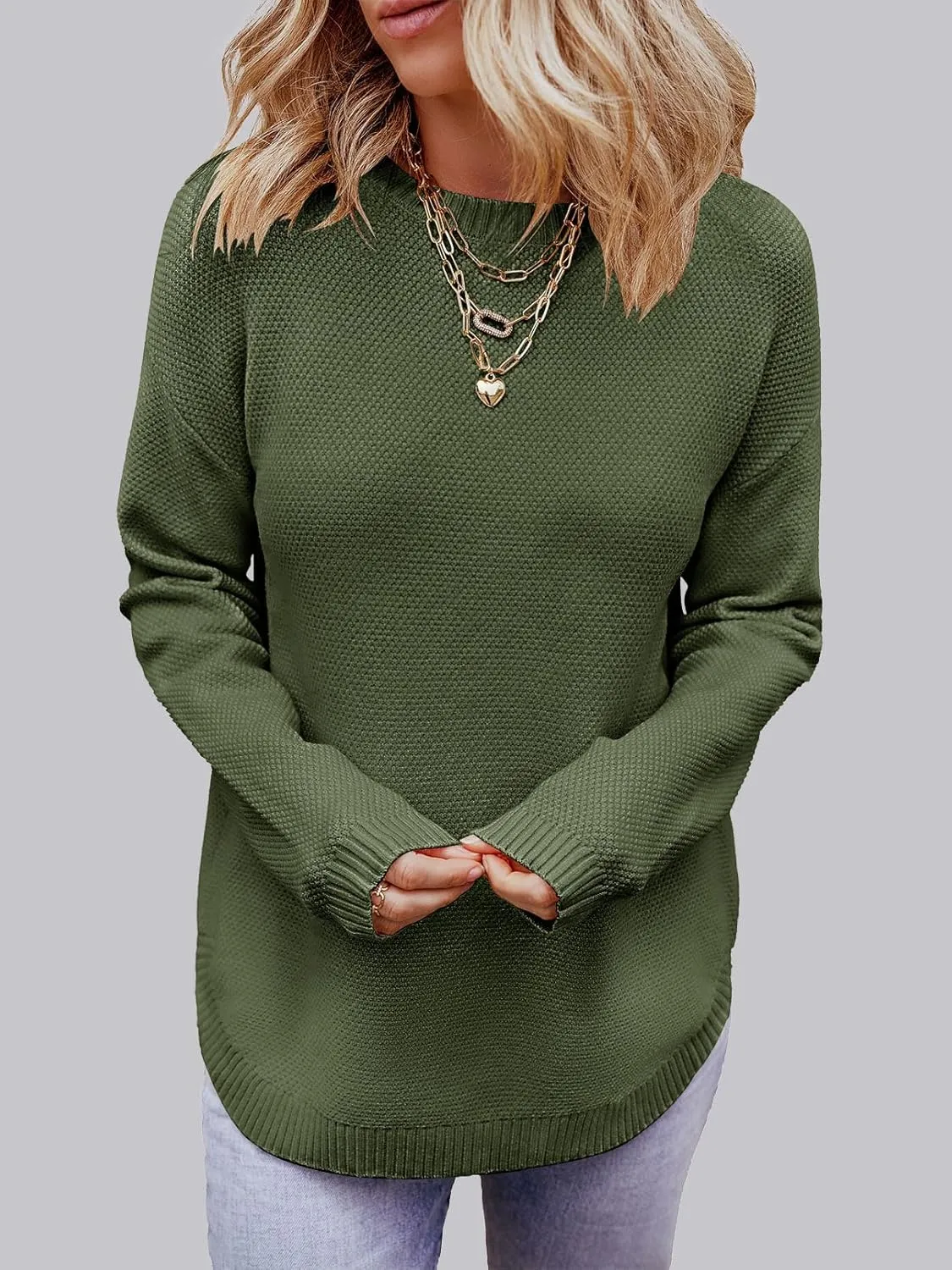 MEROKEETY Women's 2025 Fall Long Sleeve Oversized Crew Neck Solid Color Knit Pullover Sweater Tops