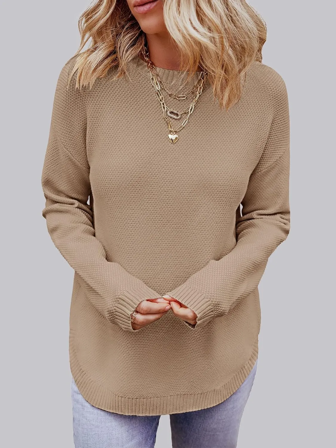 MEROKEETY Women's 2025 Fall Long Sleeve Oversized Crew Neck Solid Color Knit Pullover Sweater Tops