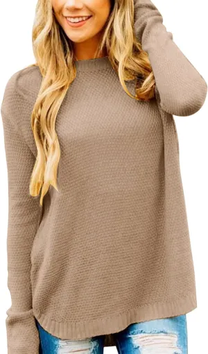 MEROKEETY Women's 2025 Fall Long Sleeve Oversized Crew Neck Solid Color Knit Pullover Sweater Tops