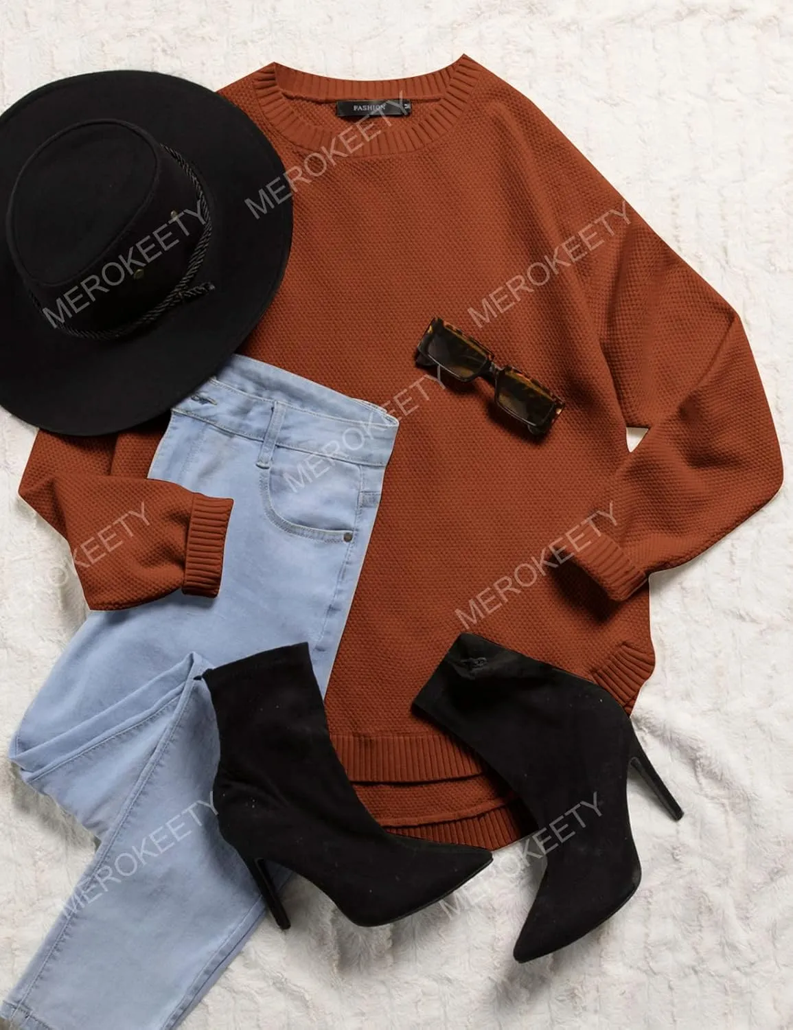 MEROKEETY Women's 2025 Fall Long Sleeve Oversized Crew Neck Solid Color Knit Pullover Sweater Tops