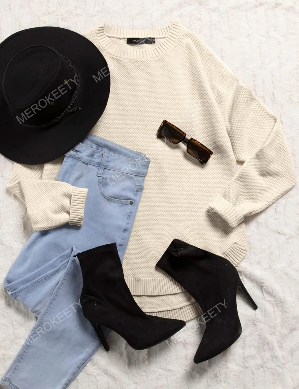 MEROKEETY Women's 2025 Fall Long Sleeve Oversized Crew Neck Solid Color Knit Pullover Sweater Tops
