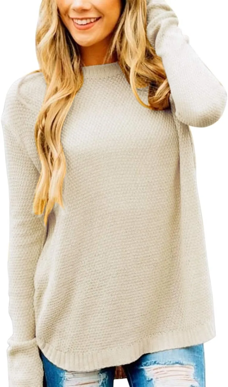 MEROKEETY Women's 2025 Fall Long Sleeve Oversized Crew Neck Solid Color Knit Pullover Sweater Tops