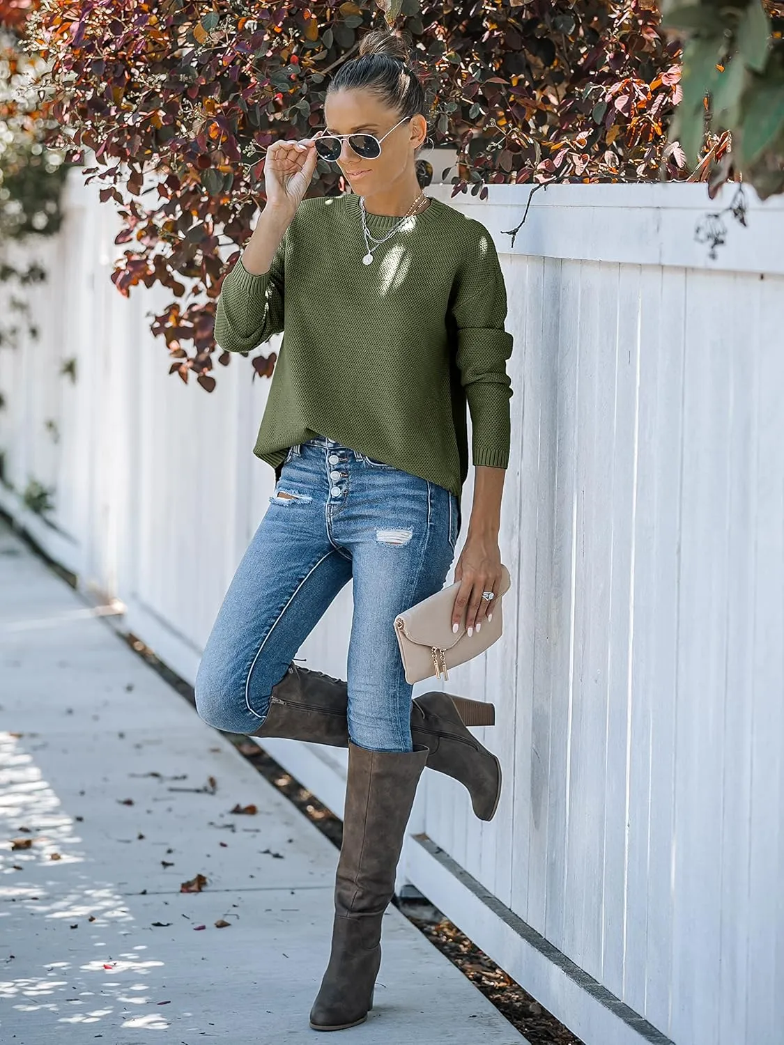 MEROKEETY Women's 2025 Fall Long Sleeve Oversized Crew Neck Solid Color Knit Pullover Sweater Tops