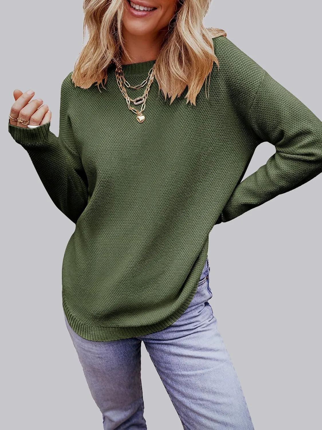 MEROKEETY Women's 2025 Fall Long Sleeve Oversized Crew Neck Solid Color Knit Pullover Sweater Tops