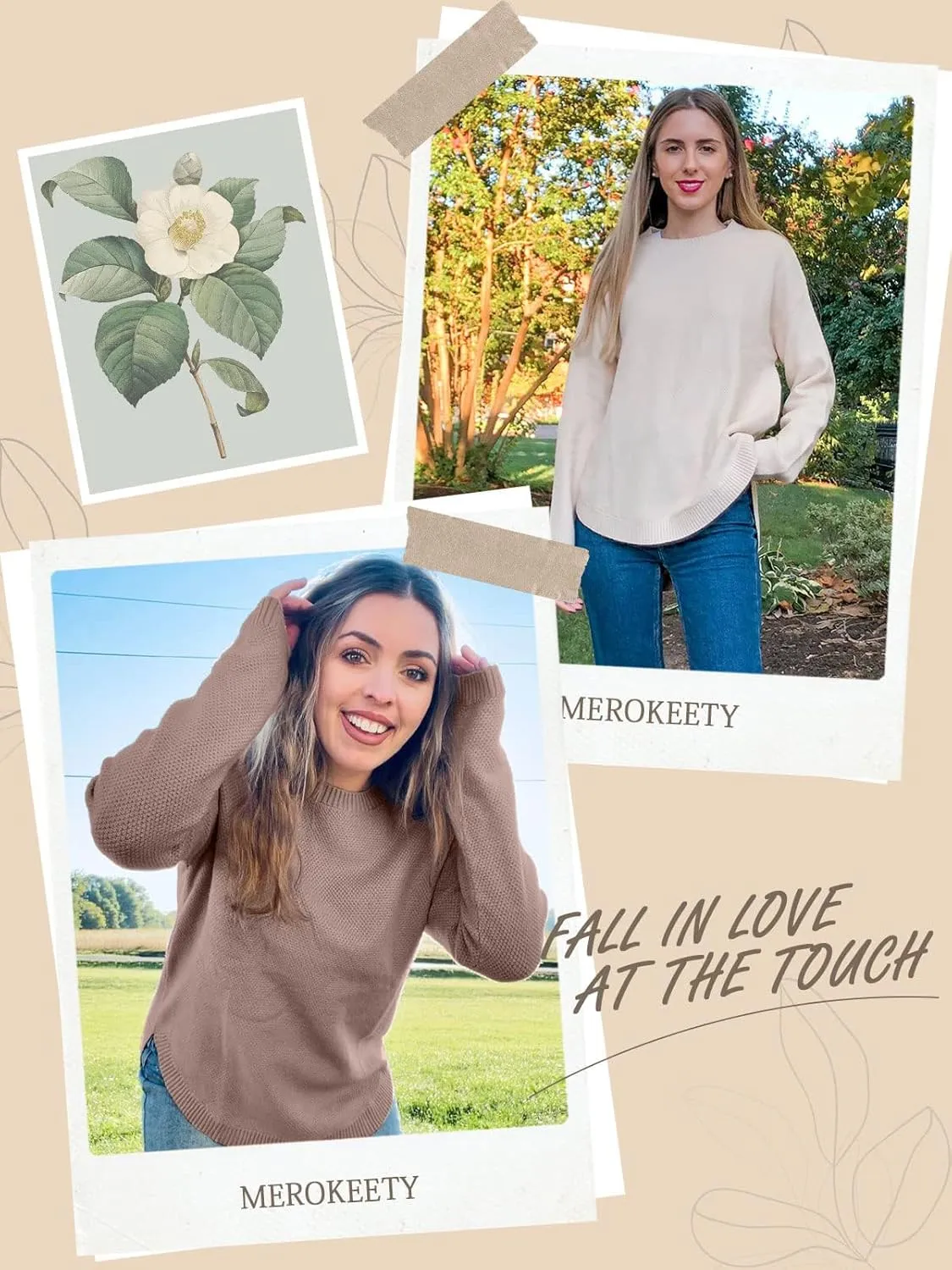 MEROKEETY Women's 2025 Fall Long Sleeve Oversized Crew Neck Solid Color Knit Pullover Sweater Tops