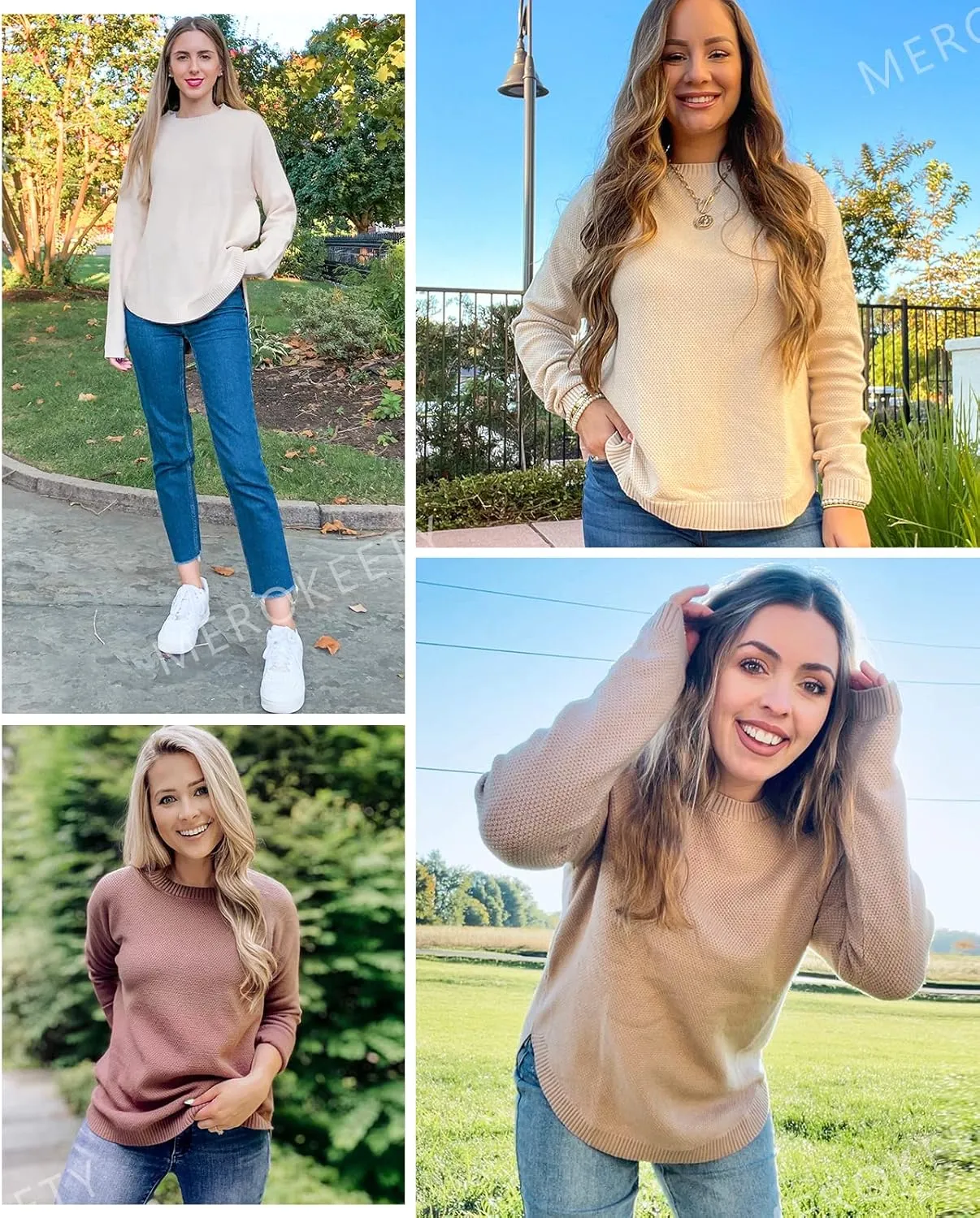 MEROKEETY Women's 2025 Fall Long Sleeve Oversized Crew Neck Solid Color Knit Pullover Sweater Tops