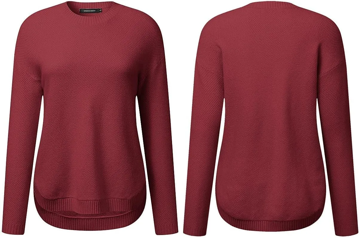 MEROKEETY Women's 2025 Fall Long Sleeve Oversized Crew Neck Solid Color Knit Pullover Sweater Tops