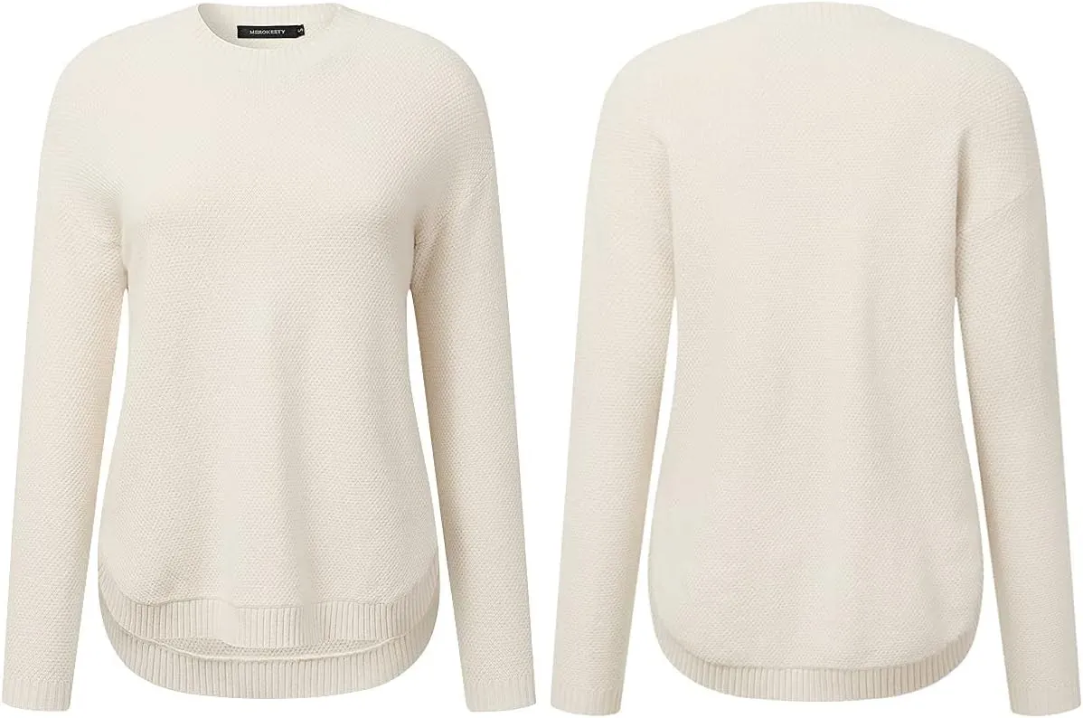 MEROKEETY Women's 2025 Fall Long Sleeve Oversized Crew Neck Solid Color Knit Pullover Sweater Tops