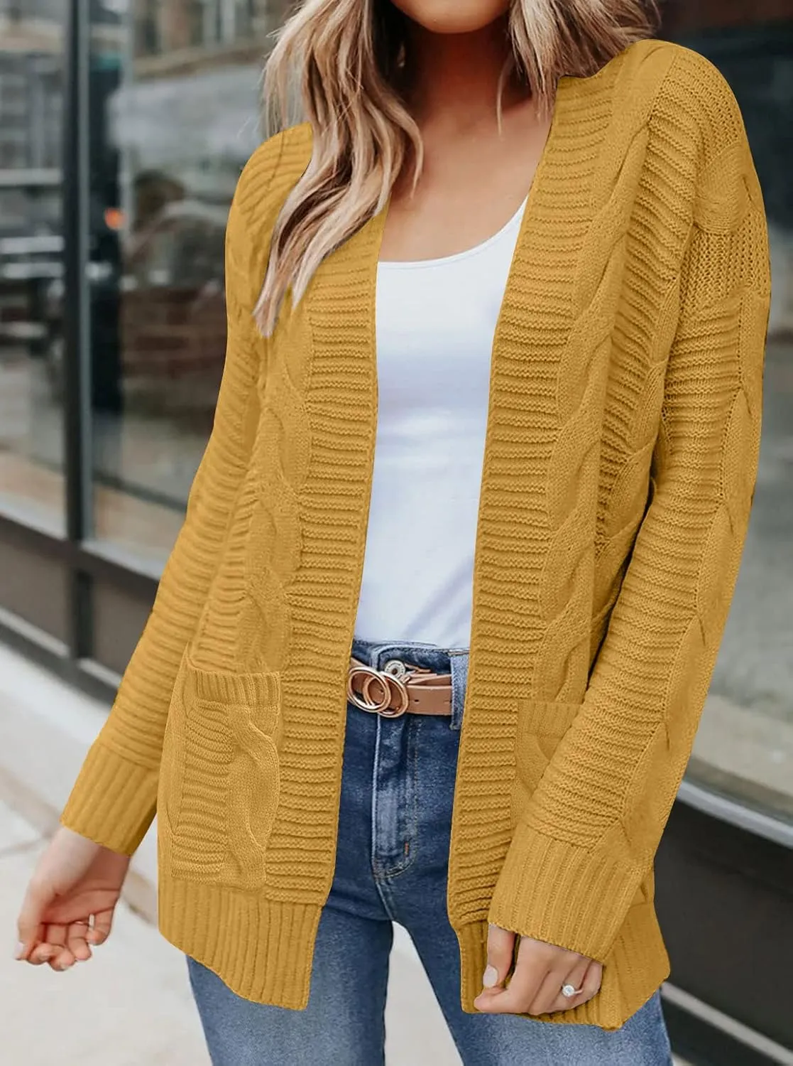 MEROKEETY Women's 2025 Long Sleeve Cable Knit Cardigan Sweaters Open Front Fall Outwear Coat