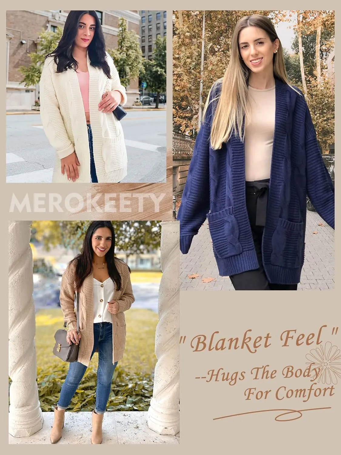 MEROKEETY Women's 2025 Long Sleeve Cable Knit Cardigan Sweaters Open Front Fall Outwear Coat