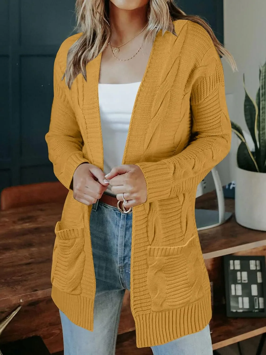 MEROKEETY Women's 2025 Long Sleeve Cable Knit Cardigan Sweaters Open Front Fall Outwear Coat