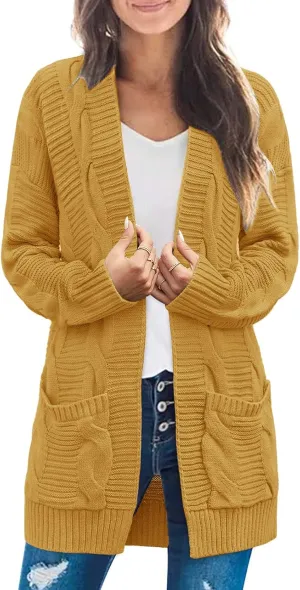 MEROKEETY Women's 2025 Long Sleeve Cable Knit Cardigan Sweaters Open Front Fall Outwear Coat