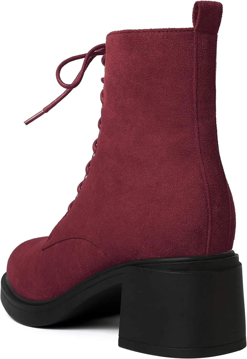 MERRORI Womens Combat Booties Casual Lace Up Solid Round Toe Suede Block Mid Heel Ankle High Boots 2.5 Inch