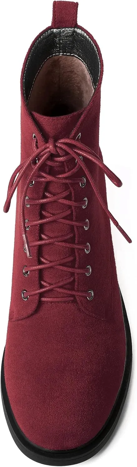 MERRORI Womens Combat Booties Casual Lace Up Solid Round Toe Suede Block Mid Heel Ankle High Boots 2.5 Inch