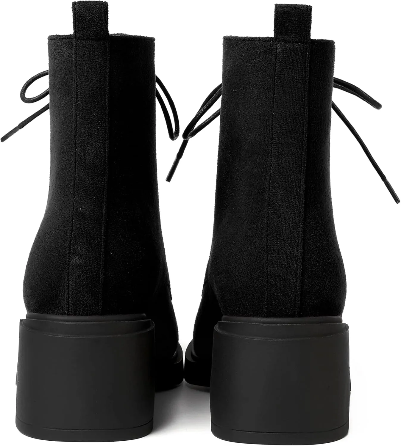 MERRORI Womens Combat Booties Casual Lace Up Solid Round Toe Suede Block Mid Heel Ankle High Boots 2.5 Inch